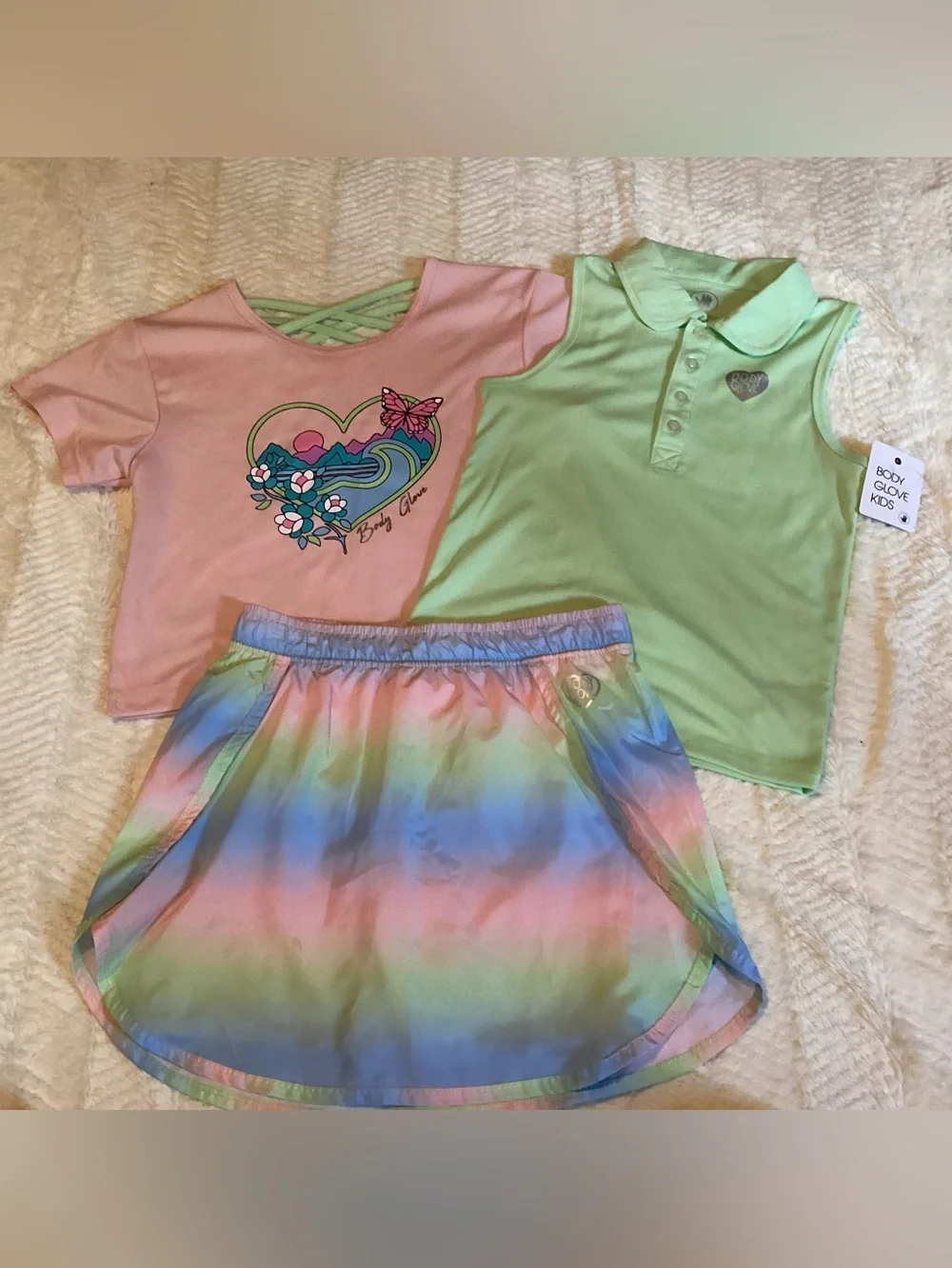 3 Piece Girls Body Glove Sz 10 Tye-dye Skort/tank/tee Shirt Summer Matching Set